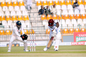 Pakistan's Sajid Khan celebrates after taking the wicket of West Indies' Mikyle Louis during the second day of the first Test cricket match between Pakistan and West Indies at the Multan Cricket Stadium