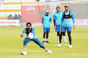 Pakistan cricket team players attends a practice session ahead of the second Test Cricket Match against West Indies at Multan Cricket Stadium.
