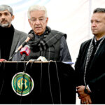 Defense Minister Khawaja Muhammad Asif is addressing to ceremony of one year celebrating the completion Business Facilitation Center at BFC