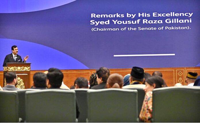 Chairman Senate, Syed Yousaf Raza Gilani addresses the closing ceremony of the International Conference on Girls' Education at Jinnah Convention Centre