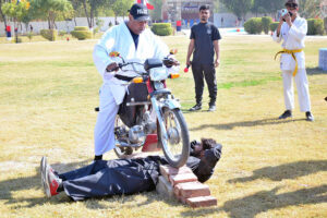 Pass out constables are showing their skills during the Passing out parade of recruit course batch 26th at police training center at Kohsar