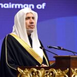 Secretary General of the Muslim World League, Sheikh Dr. Mohammed bin Abdulkarim al-Issa addresses the closing ceremony of the International Conference on Girls' Education at Jinnah Convention Centre