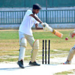 Players in action in cricket match between Govt. Comprehensive Boys High School and Seth Kamaluddin High School team during Ufone U-16 Inter School Cricket Tournament Organized by DCA at Afzal Cricket Ground