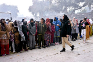 Candidates participate in a physical test, running 1.6 km within 7 minutes as part of the evaluation process
