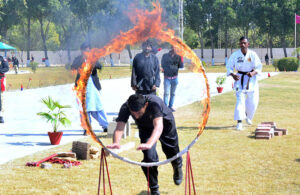 Pass out constables are showing their skills during the Passing out parade of recruit course batch 26th at police training center at Kohsar