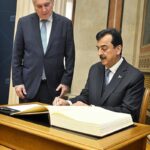 Chairman Senate, Syed Yousaf Raza Gilani recording his comments on visitors book placed at the office of President of the National Council Of Austria