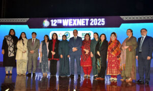 Federal Secretary of Commerce, Jawad Paul Khawaja, addresses the inaugural ceremony of the 12th WEXNET Exhibition 2025 at Expo Centre Johar Town, organized by the Trade Development Authority of Pakistan