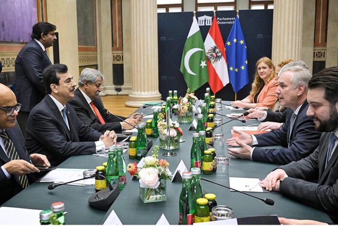 High level parliamentary delegation from Pakistan led by Chairman Senate, Syed Yousaf Raza Gilani in a bilateral meeting with Walter Rosenkranz, President of the National Council Of Austria