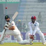Pakistan's Salman Ali Agha plays a shot during the third day of the first Test cricket match between Pakistan and West Indies at the Multan Cricket Stadium