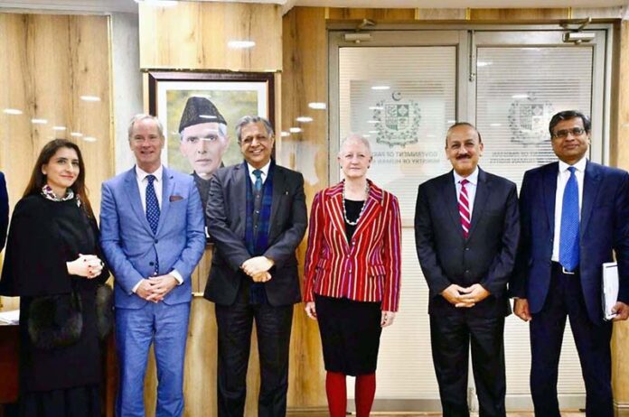 A European Union (EU) delegation led by Ambassador Olof Skoog, the EU Special Representative for Human Rights, along with Dr. Riina Kionka, the EU Ambassador to Pakistan, met with Senator Azam Nazeer Tarar, Federal Minister for Law, Justice, and Human Rights, at the Ministry of Human Rights