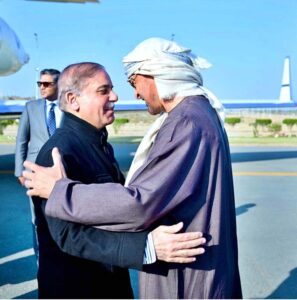 Prime Minister Muhammad Shehbaz Sharif meets the President of U.A.E., His Highness Sheikh Mohammad bin Zayed Al Nahyan.