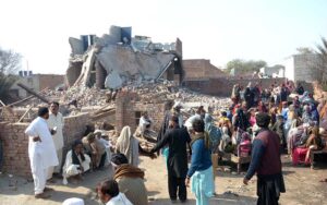 A view of the wreckage of a liquefied petroleum gas (LPG) tanker after it exploded near an industrial area in Multan.