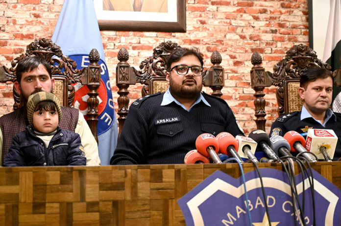 SSP Operations Muhammad Arsalan Shahzeb addressing a press conference at at Rescue 15