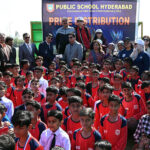 A group photograph of GOC Strategic Force South, Major General Shahid Abro with students during Sports Festival’25 at Public School Sports Complex