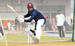 West Indies's players attend a practice session ahead of the first Test Cricket Match against Pakistan at Multan Cricket Stadium