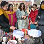 Senior Vice President of Women Chamber of Commerce, Gulzeb Waqas Malik, Principal Professor Zeba Zahoor are inspecting the stalls at the four-day Cultural Day Bazaar at Government Allama Iqbal Graduate College for Women