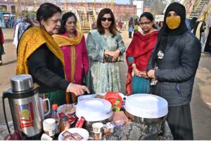 Senior Vice President of Women Chamber of Commerce, Gulzeb Waqas Malik, Principal Professor Zeba Zahoor are inspecting the stalls at the four-day Cultural Day Bazaar at Government Allama Iqbal Graduate College for Women