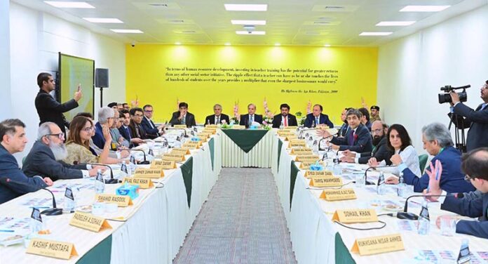 Prime Minister Muhammad Shehbaz Sharif at a round table discussion with the leading health professions at Aga Khan University
