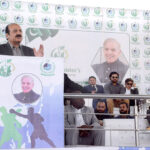 Chairman Prime Minister's Youth Programme Rana Mashood Ahmed Khan addressing at the launching ceremony of Prime Minister's Boxing Talent Hunt at Lyari's Kakri Ground
