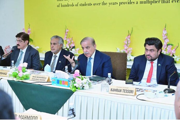 Prime Minister Muhammad Shehbaz Sharif at a round table discussion with the leading health professions at Aga Khan University