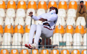West Indies' wicketkeeper Tevin Imlach appeals for leg before wicket (LBW) against Pakistan's captain Shan Masood during the second day of the second Test cricket match between Pakistan and West Indies at the Multan Cricket Stadium