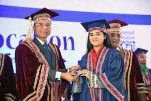 Special guest, Vice Chancellor IBA University Sukkur Asif Ahmed Sheikh is distributing gold medals and certificates to Successful Graduate Student during 19th convocation of Shaheed Zulfiqar Ali Bhutto Institute of Science and Technology at SZABIST Larkana Campus