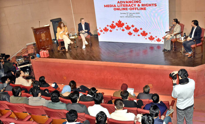 Canadian Journalist Daniel Arsenault speaking during Conference on Advancing Media Literacy and Rights Online-OffLine at Alhamra Art Center
