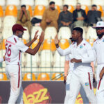 West Indies' wicketkeeper Tevin Imlach appeals for leg before wicket (LBW) against Pakistan's captain Shan Masood during the second day of the second Test cricket match between Pakistan and West Indies at the Multan Cricket Stadium