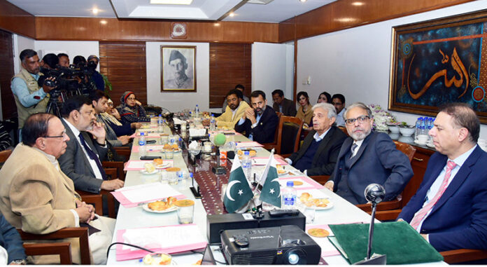 Federal Minister for National Food Security & Research Rana Tanveer Hussain, chairing meeting at International Centre for Chemical and Biological Sciences (ICCBS)