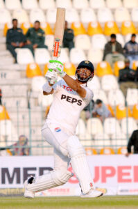 Pakistan's captain Shan Masood plays a shot during the second day of the first Test cricket match between Pakistan and West Indies at the Multan Cricket Stadium
