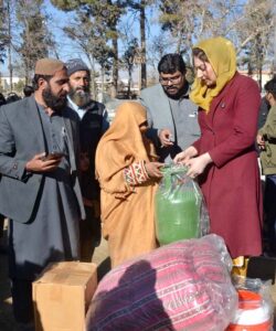 Member Balochistan Assembly Farah Azeem Shah talking to media persons.