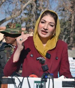 Member Balochistan Assembly Farah Azeem Shah talking to media persons.