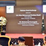 Prime Minister Muhammad Shehbaz Sharif addresses a ceremony organized to celebrate Pakistan Stock Exchange's achievement of being the world's second best performing stock exchange in 2024