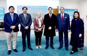 High level parliamentary delegation from Pakistan led by Chairman Senate, Syed Yousaf Raza Gilani in a group photo with newly elected Speaker of Irish Parliament, TD Verona Murphy