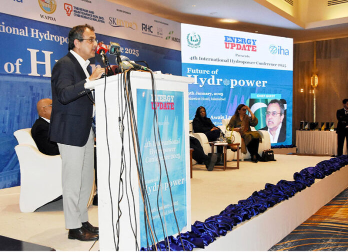 Federal Minister for Power Sardar Awais Ahmed Khan Leghari addresses the 4th International Hydropower Conference