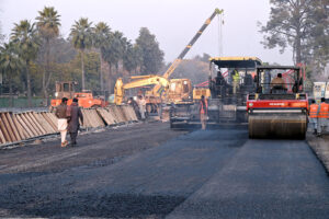 The road is being carpeted by heavy machinery as the Serena Chowk Interchange Project nears completion, soon to open for normal traffic, marking a key milestone in the Federal Capital