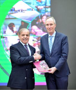 Vice President World Bank for South Asia, Martin Raiser, presenting a copy of booklet of World Bank's Country Partnership Framework for Pakistan to Prime Minister Muhammad Shehbaz Sharif at a ceremony