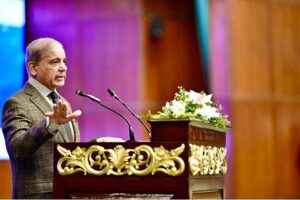 Prime Minister Muhammad Shehbaz Sharif addresses the Commonwealth Asia Youth Alliance Conference.