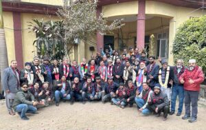 A group photo of newly elected office bearers of Rawalpindi Islamabad Photojournalist Association with President Sajjad Haider after winning annual election
