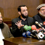 Federal Minister for Information, Broadcasting, National Heritage and Culture, Attaullah Tarar addressing to the media