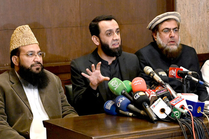 Federal Minister for Information, Broadcasting, National Heritage and Culture, Attaullah Tarar addressing to the media