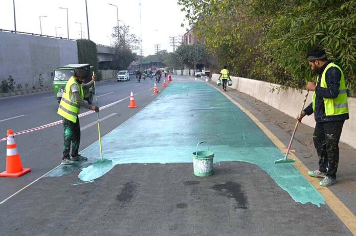 A green lane is being prepared for motorcyclists on Ferozepur Road