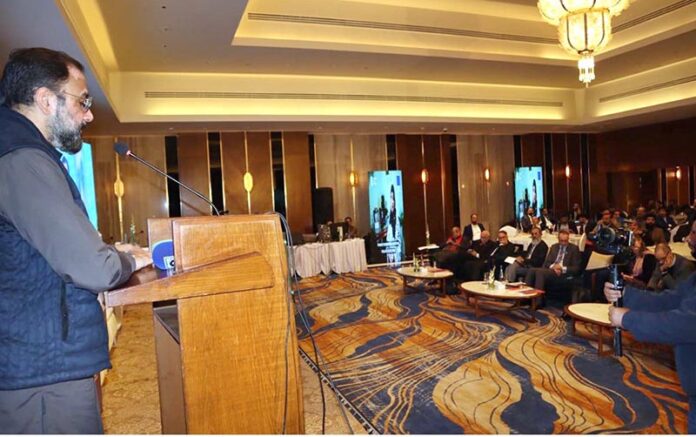 Federal Minister for Overseas Pakistanis and Human Resource Development, Chaudhry Salik Hussain while addressing the Closing Ceremony of International Labour and Environmental Standards Application in Pakistan's SME's Project (ILES)