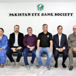A group photo taken at an event Pakistan Eye Bank Society. They hosted a delegation from PEBS USA. The delegation was given a comprehensive tour of the facilities, followed by a discussion on future development projects, chaired by Qazi Sajid Ali, President of PEBS Hospital