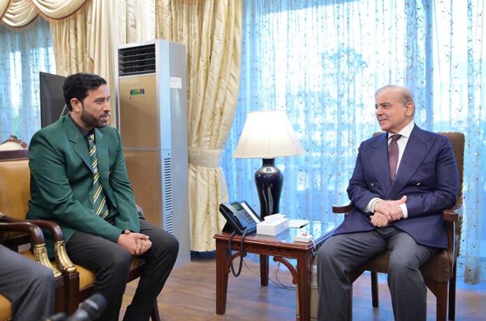 Prime Minister Muhammad Shehbaz Sharif meets snooker champion Muhammad Asif