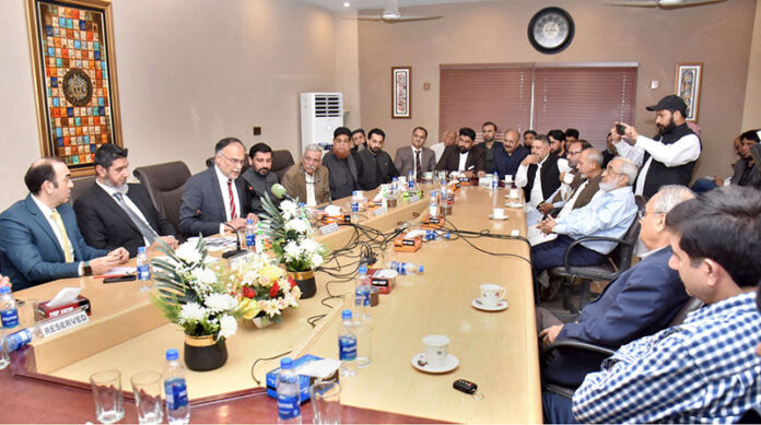 Federal Minister for planning and Special Initiative Mr. Ahsan Iqbal chairing a meeting at the Pakistan Tanners Association