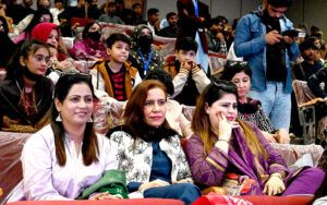 Women participants attending the 10th Hyderabad Literature Festival at Sindh Museum, engaging in the cultural and literary discussions