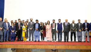 Sindh Minister for Education & Literacy, Syed Sardar Ali Shah, addresses an awareness seminar Redefining Education on transitioning from rote to conceptual learning through Assessment organized by IBCC ,Ministry of Federal Education and professional Training government of Pakistan at Dawood University of Engineering and Technology.