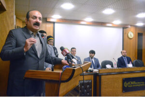Chairman Prime Minister's Youth Program, Rana Mashhood Ahmad Khan, addressing the Certificate Awarding ceremony of PMYP at Institute of Cost and Management Accountants of Pakistan