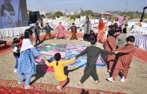 Child Protection Specialist UNICEF Muhammad Sohail visiting painting stall during the closing ceremony of PDA Food & Culture Family Festival with the support of UNICEF at Regi Model Town Park